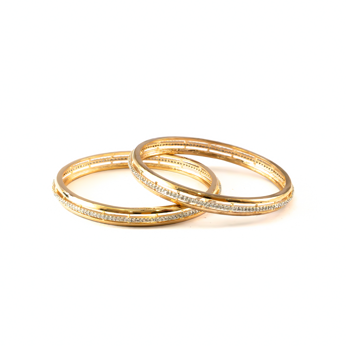 Half Round-Style AD bangles in gold plated finish with sparkling American diamond (AD) stones – view 2 of 4