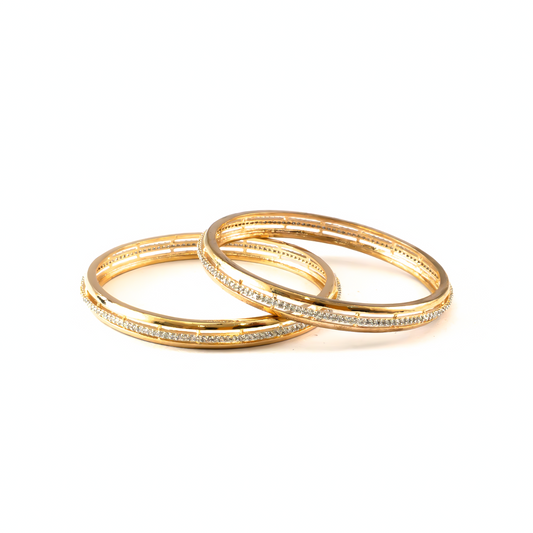 Half Round-Style AD bangles in gold plated finish with sparkling American diamond (AD) stones – view 2 of 4