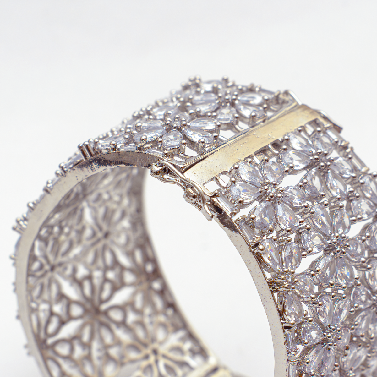 AAA CZ Openable kada bracelet in silver plated finish with cubic zirconia (CZ) stones – view 3 of 3