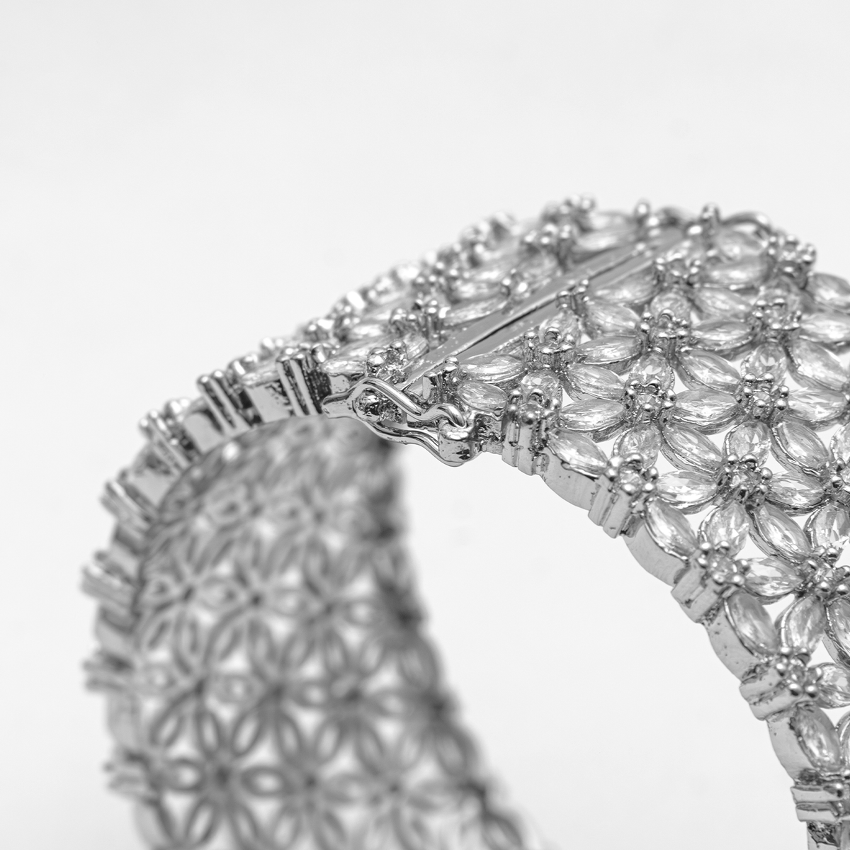Broad Openable White AD kada in silver plated finish with sparkling American diamond (AD) stones – view 3 of 3
