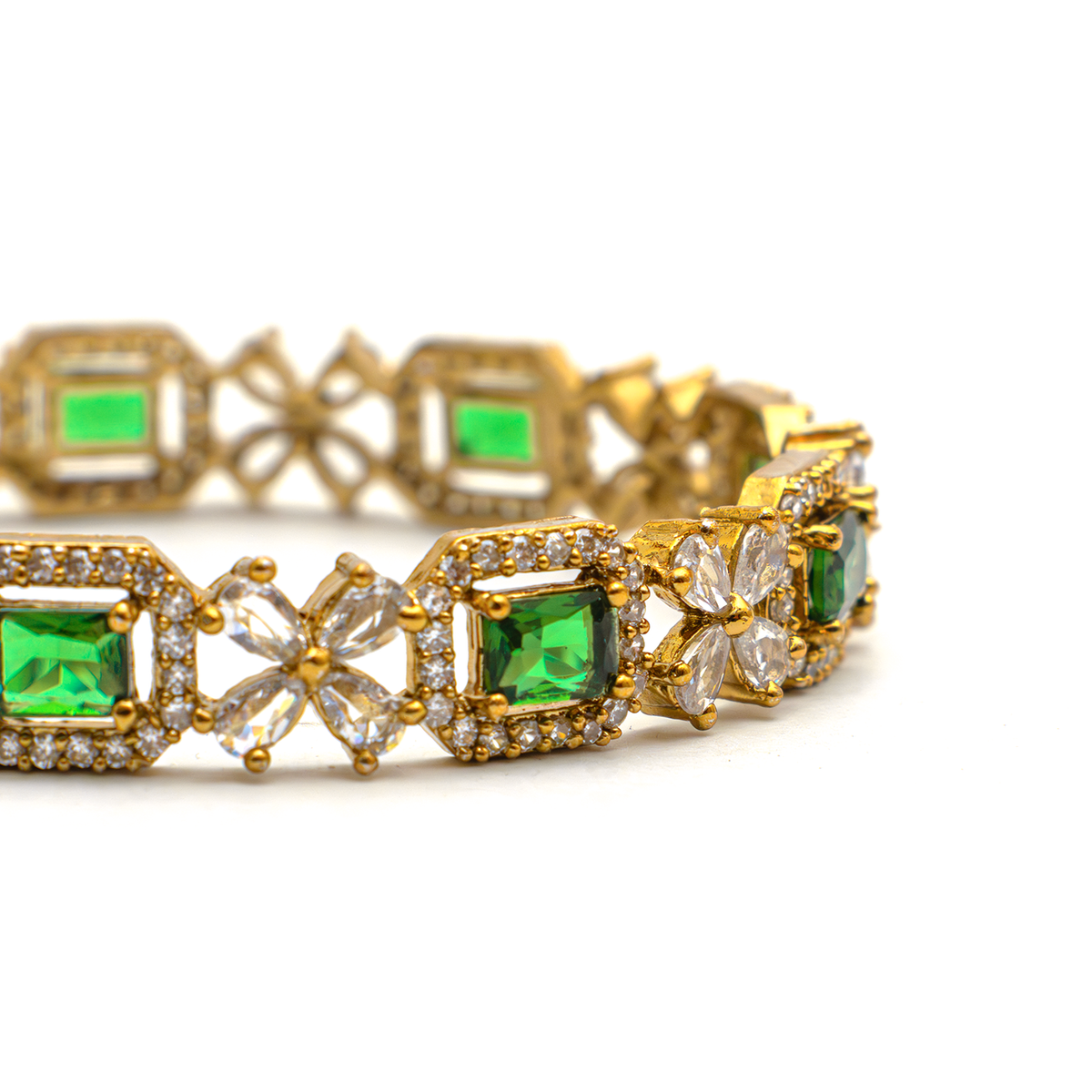 Cubic Stone AD Floral bangles in 18K gold plated finish with sparkling American diamond (AD) stones – view 4 of 24