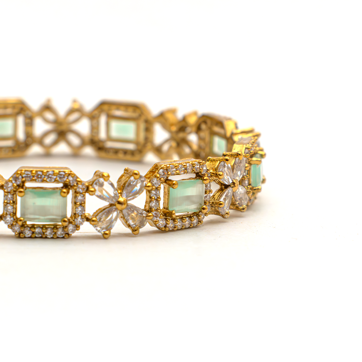 Cubic Stone AD Floral bangles in 18K gold plated finish with sparkling American diamond (AD) stones – view 8 of 24