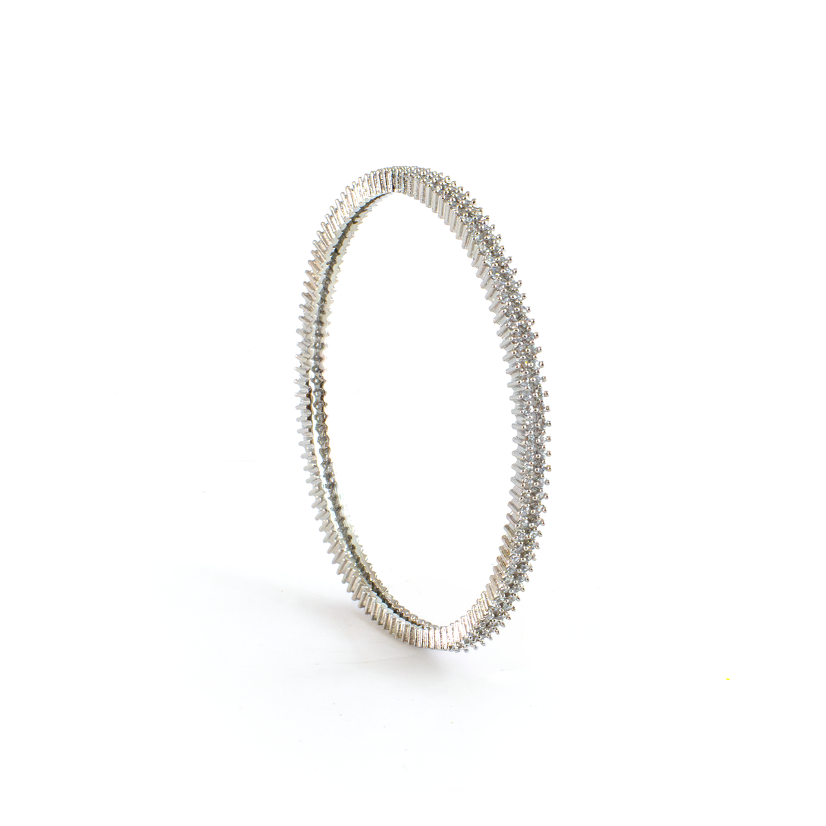 Two-Line Zirconia bangles in silver plated finish with cubic zirconia (CZ) stones