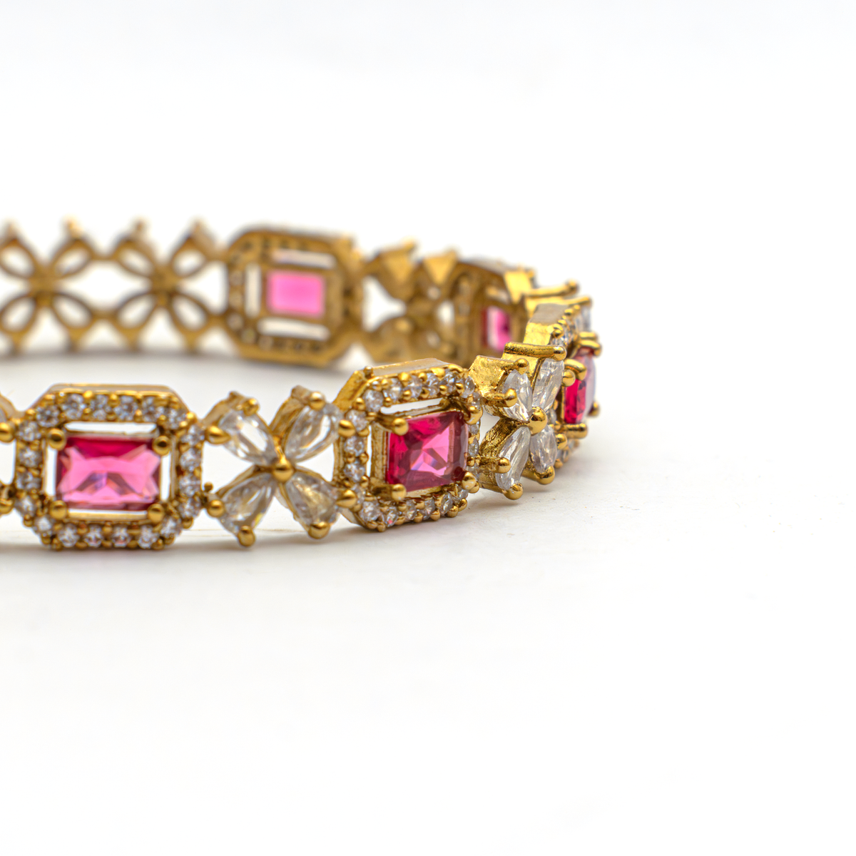 Cubic Stone AD Floral bangles in 18K gold plated finish with sparkling American diamond (AD) stones – view 12 of 24