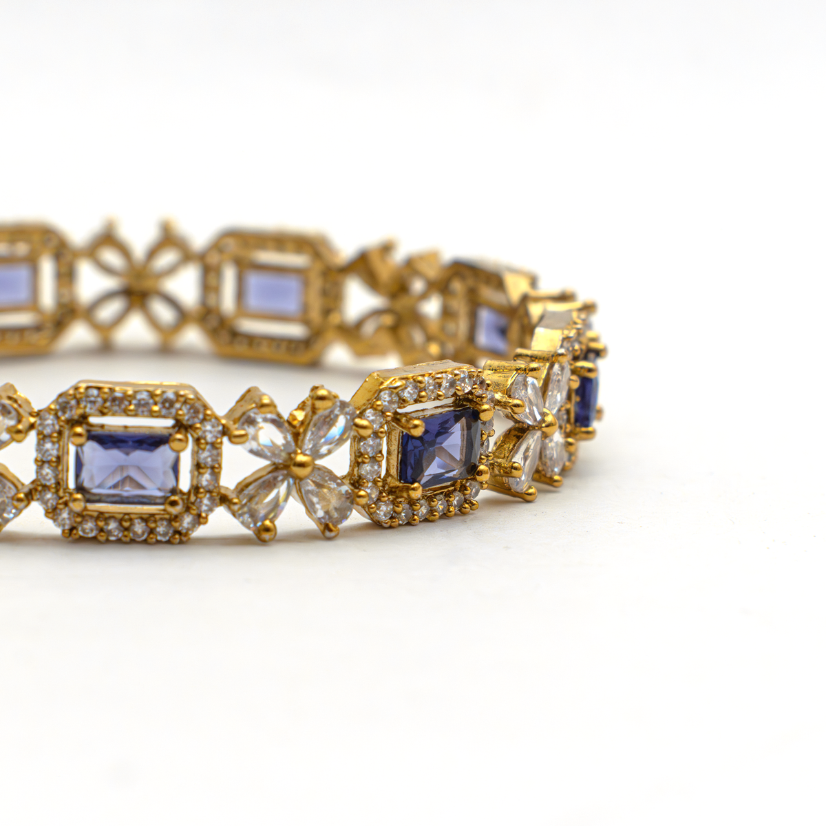 Cubic Stone AD Floral bangles in 18K gold plated finish with sparkling American diamond (AD) stones – view 24 of 24