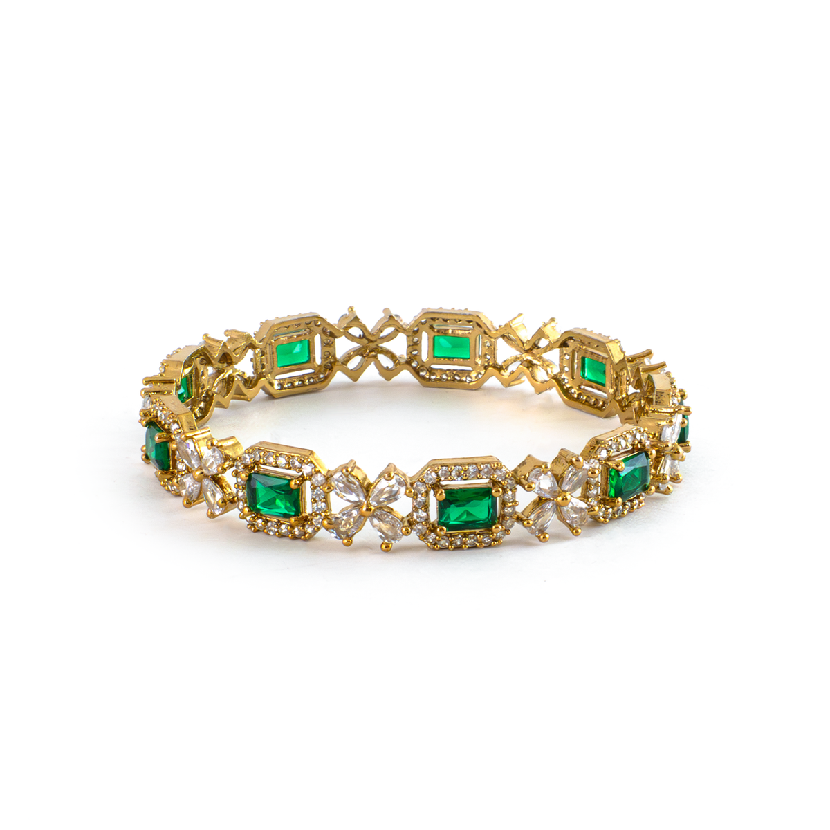 Cubic Stone AD Floral bangles in 18K gold plated finish with sparkling American diamond (AD) stones – view 3 of 24