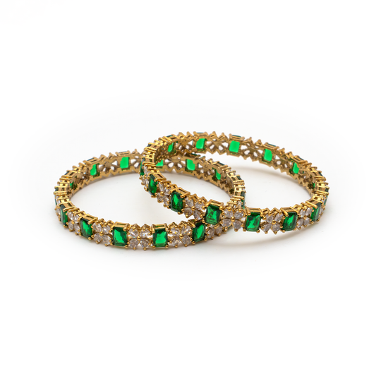 Frost & Flora Zirconia bangles in 18K gold plated finish with cubic zirconia (CZ) stones – view 2 of 20