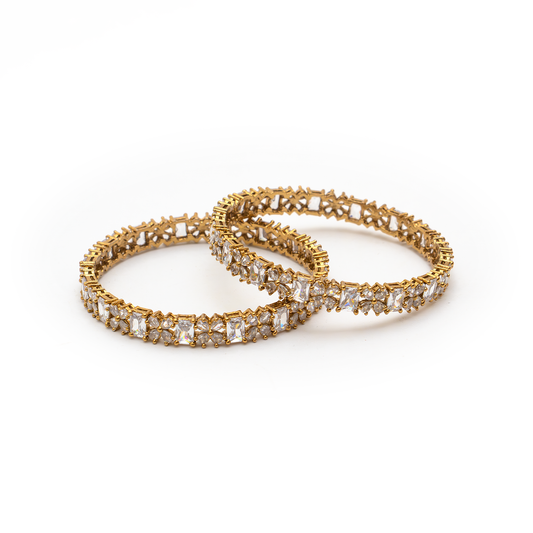 Frost & Flora Zirconia bangles in 18K gold plated finish with cubic zirconia (CZ) stones – view 14 of 20