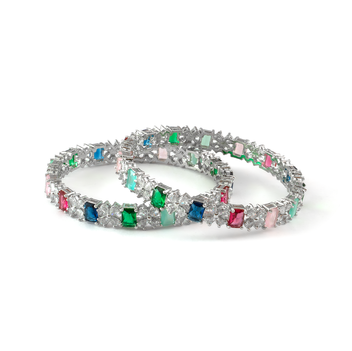 Frost & Flora Zirconia bangles in silver plated finish with cubic zirconia (CZ) stones – view 18 of 36