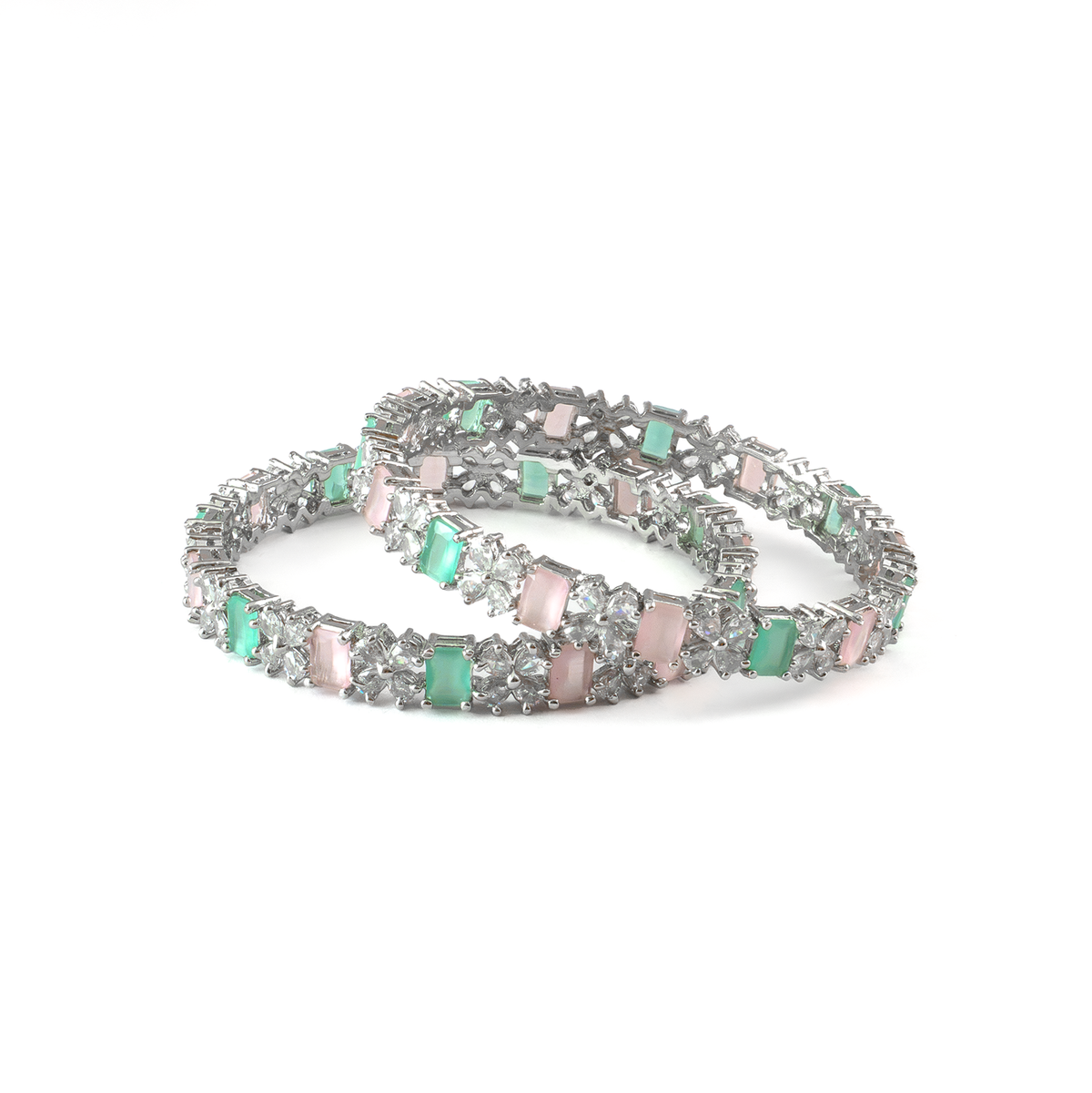 Frost & Flora Zirconia bangles in silver plated finish with cubic zirconia (CZ) stones – view 22 of 36