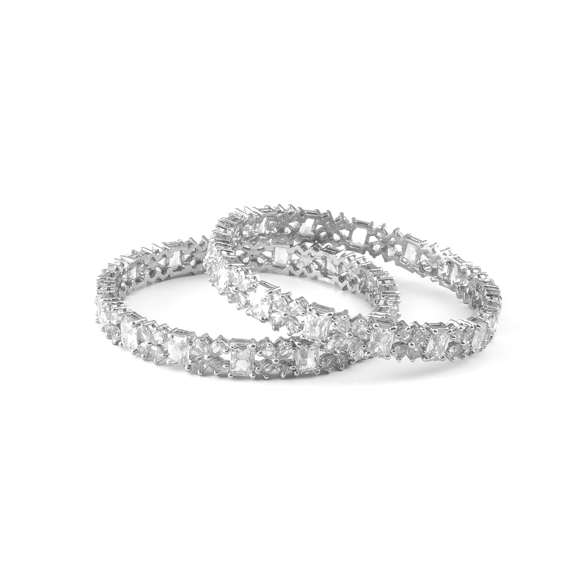 Frost & Flora Zirconia bangles in silver plated finish with cubic zirconia (CZ) stones – view 34 of 36