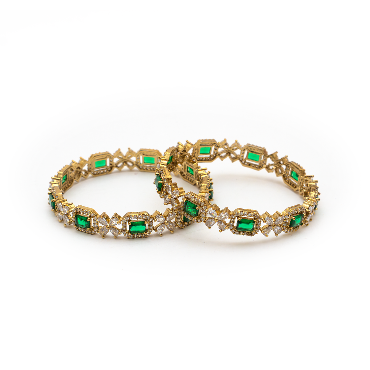 Cubic Stone AD Floral bangles in 18K gold plated finish with sparkling American diamond (AD) stones – view 2 of 24