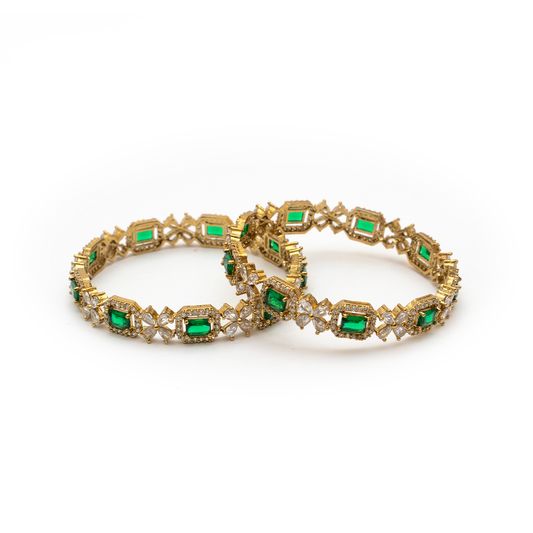 Cubic Stone AD Floral bangles in 18K gold plated finish with sparkling American diamond (AD) stones – view 2 of 24