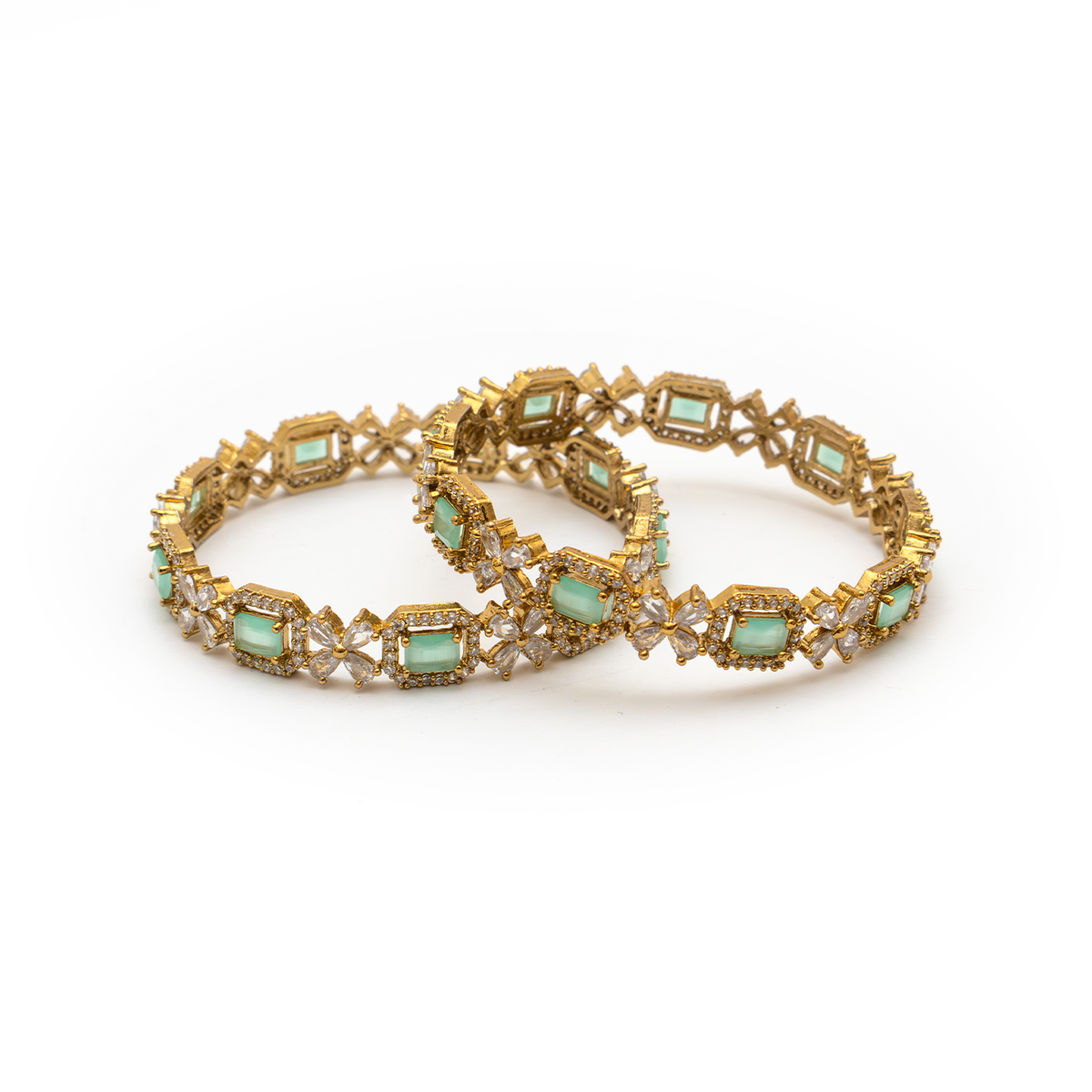 Cubic Stone AD Floral bangles in 18K gold plated finish with sparkling American diamond (AD) stones – view 6 of 24