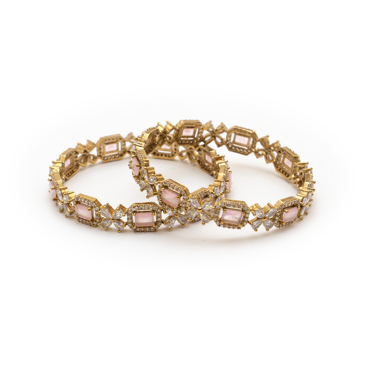 Cubic Stone AD Floral bangles in 18K gold plated finish with sparkling American diamond (AD) stones – view 18 of 24