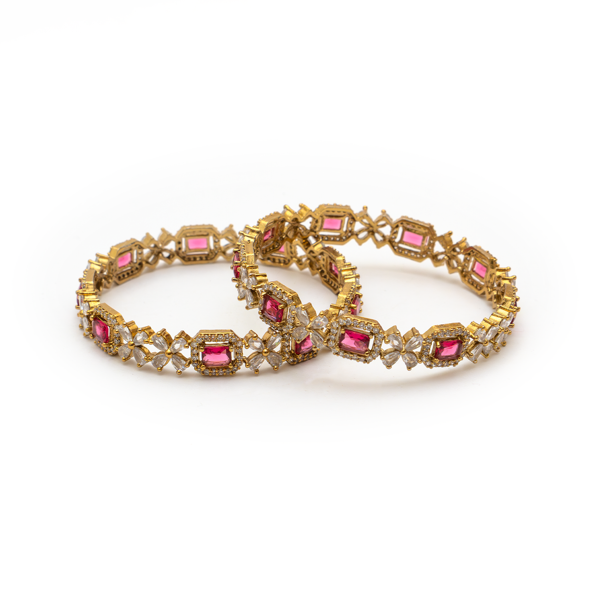 Cubic Stone AD Floral bangles in 18K gold plated finish with sparkling American diamond (AD) stones – view 10 of 24