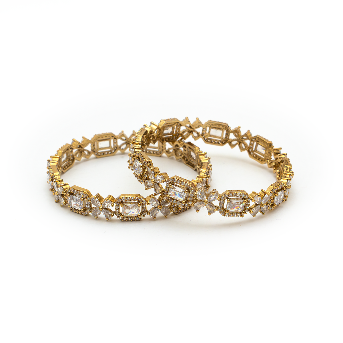 Cubic Stone AD Floral bangles in 18K gold plated finish with sparkling American diamond (AD) stones – view 14 of 24