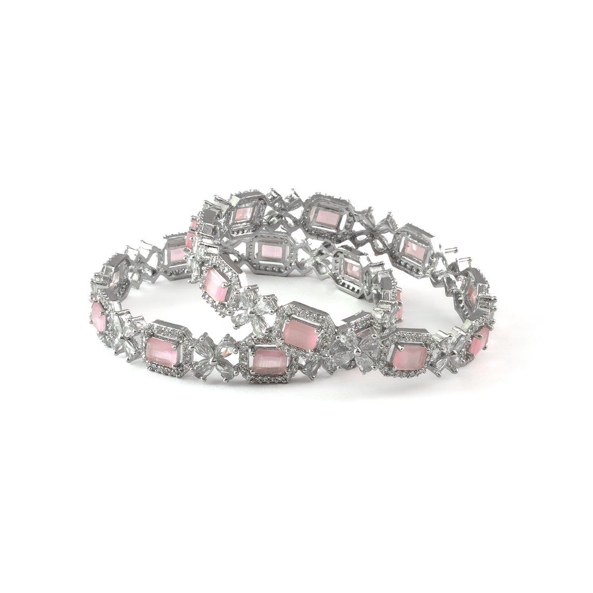 Blue Cubic Stone AD Floral bangles in silver plated finish with sparkling American diamond (AD) stones – view 6 of 24