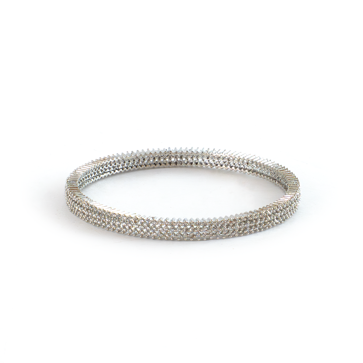 Three-Line Zirconia bangles in silver plated finish with cubic zirconia (CZ) stones – view 3 of 4
