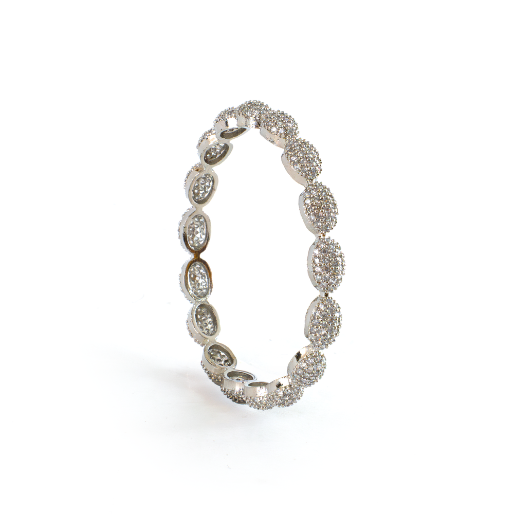 Oval Beaded Zirconia bangles in silver plated finish with cubic zirconia (CZ) stones
