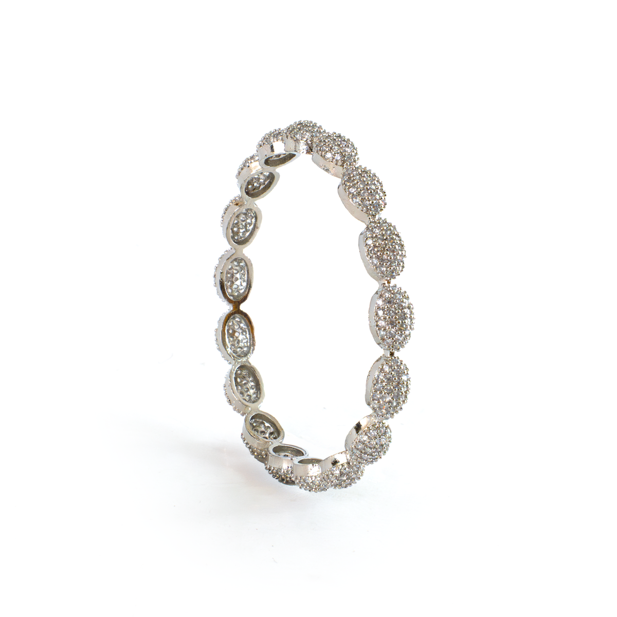 Oval Beaded Zirconia bangles in silver plated finish with cubic zirconia (CZ) stones