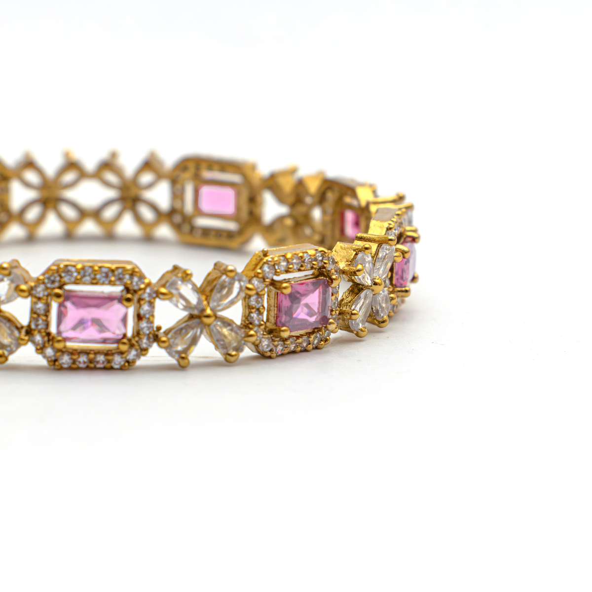 Cubic Stone AD Floral bangles in 18K gold plated finish with sparkling American diamond (AD) stones – view 20 of 24