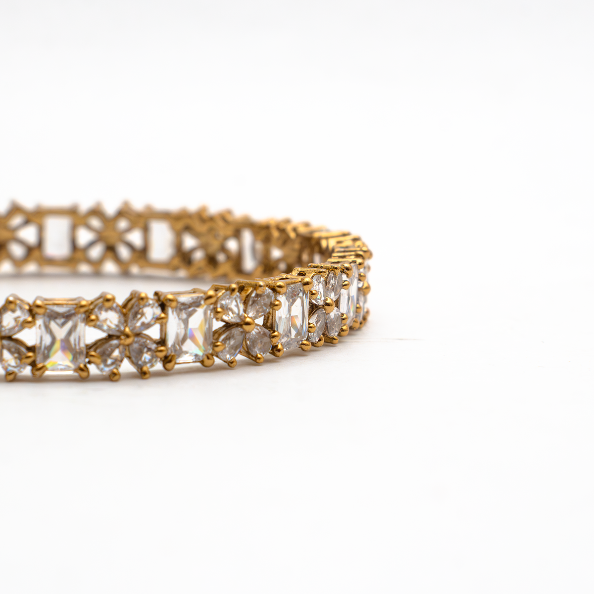 Frost & Flora Zirconia bangles in 18K gold plated finish with cubic zirconia (CZ) stones – view 16 of 20