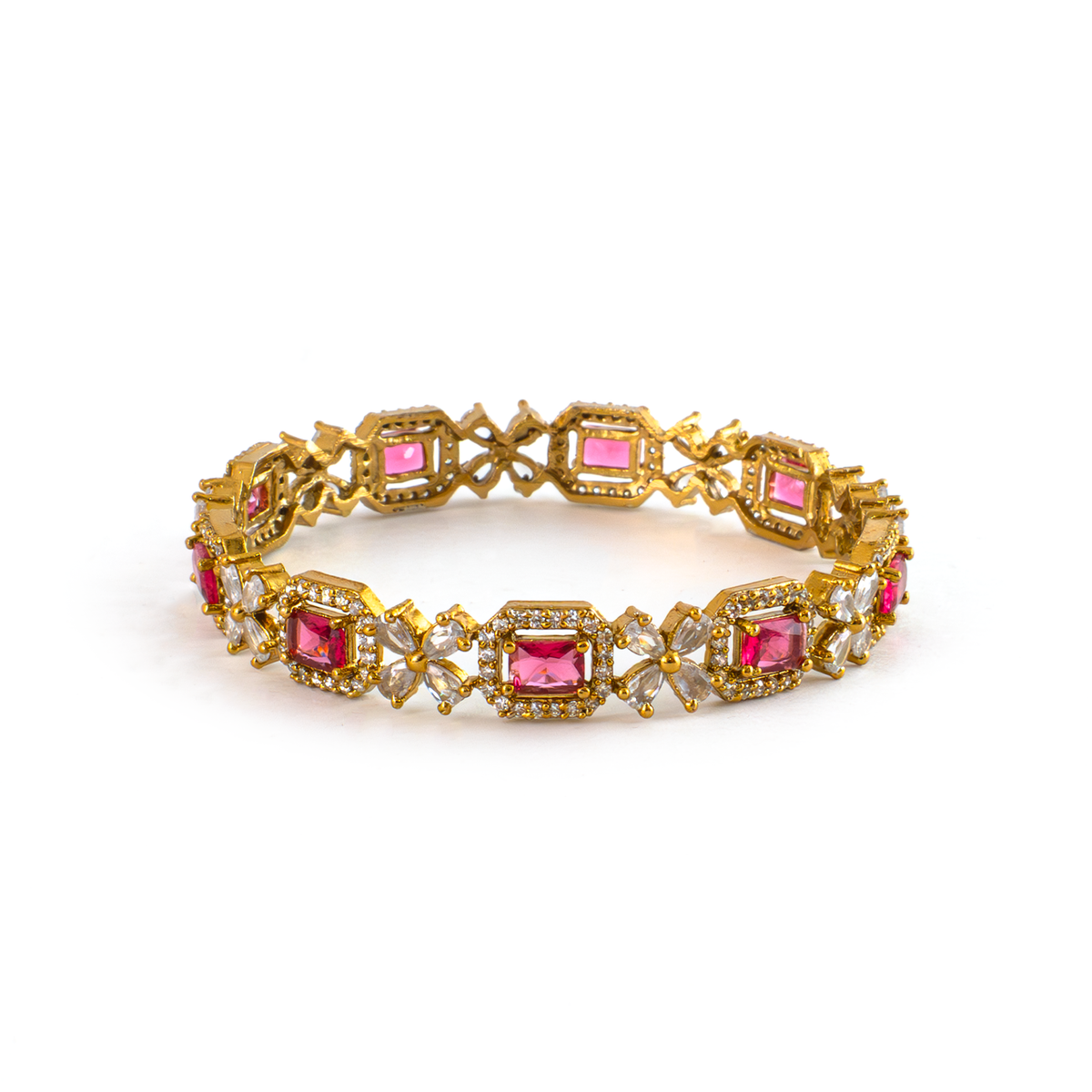 Cubic Stone AD Floral bangles in 18K gold plated finish with sparkling American diamond (AD) stones – view 11 of 24