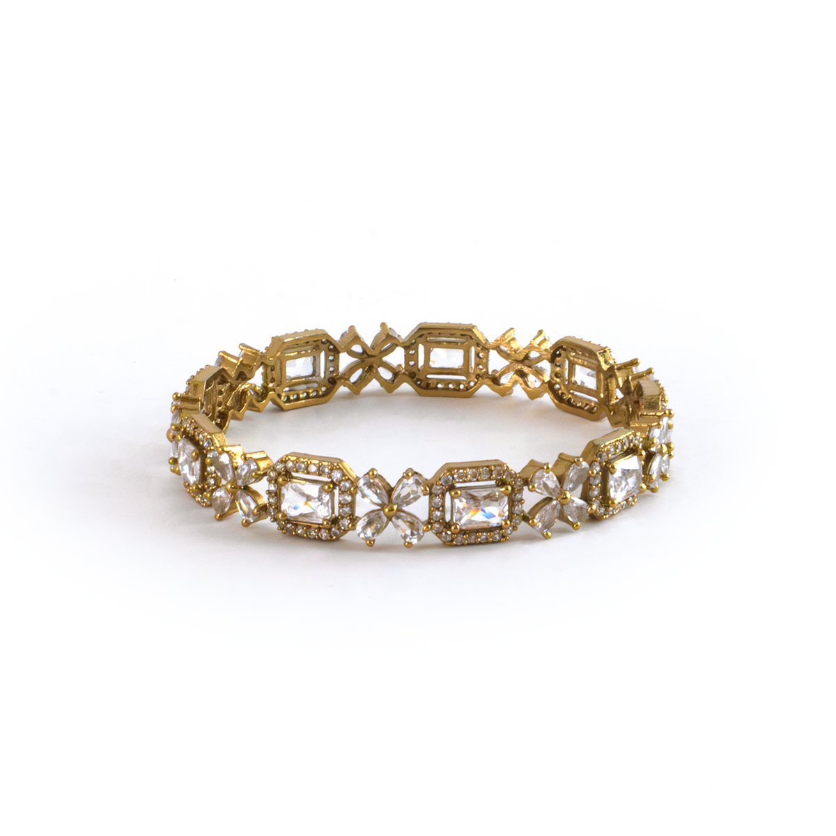 Cubic Stone AD Floral bangles in 18K gold plated finish with sparkling American diamond (AD) stones – view 15 of 24