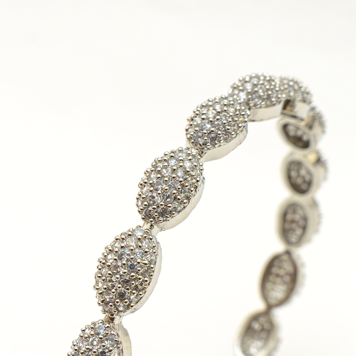 Oval Beaded Zirconia bangles in silver plated finish with cubic zirconia (CZ) stones – view 4 of 4