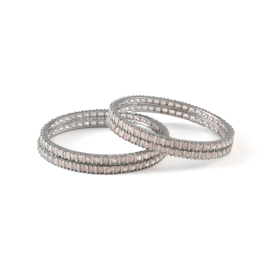 Winter Orchid Zirconia bangles in silver plated finish with cubic zirconia (CZ) stones – view 10 of 12