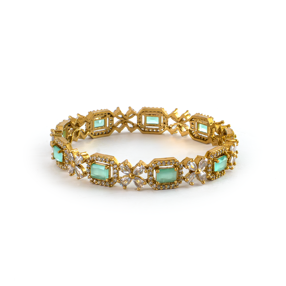 Cubic Stone AD Floral bangles in 18K gold plated finish with sparkling American diamond (AD) stones – view 7 of 24