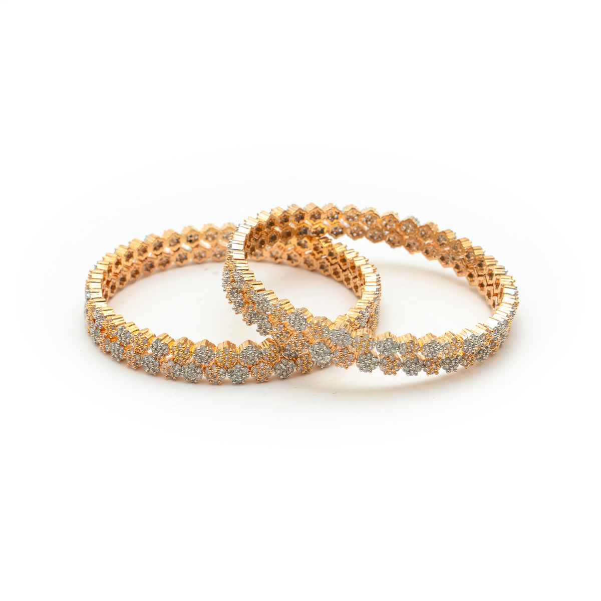 Double Trouble Zirconia bangles in dual-tone gold and silver plated finish with cubic zirconia (CZ) stones – view 2 of 4