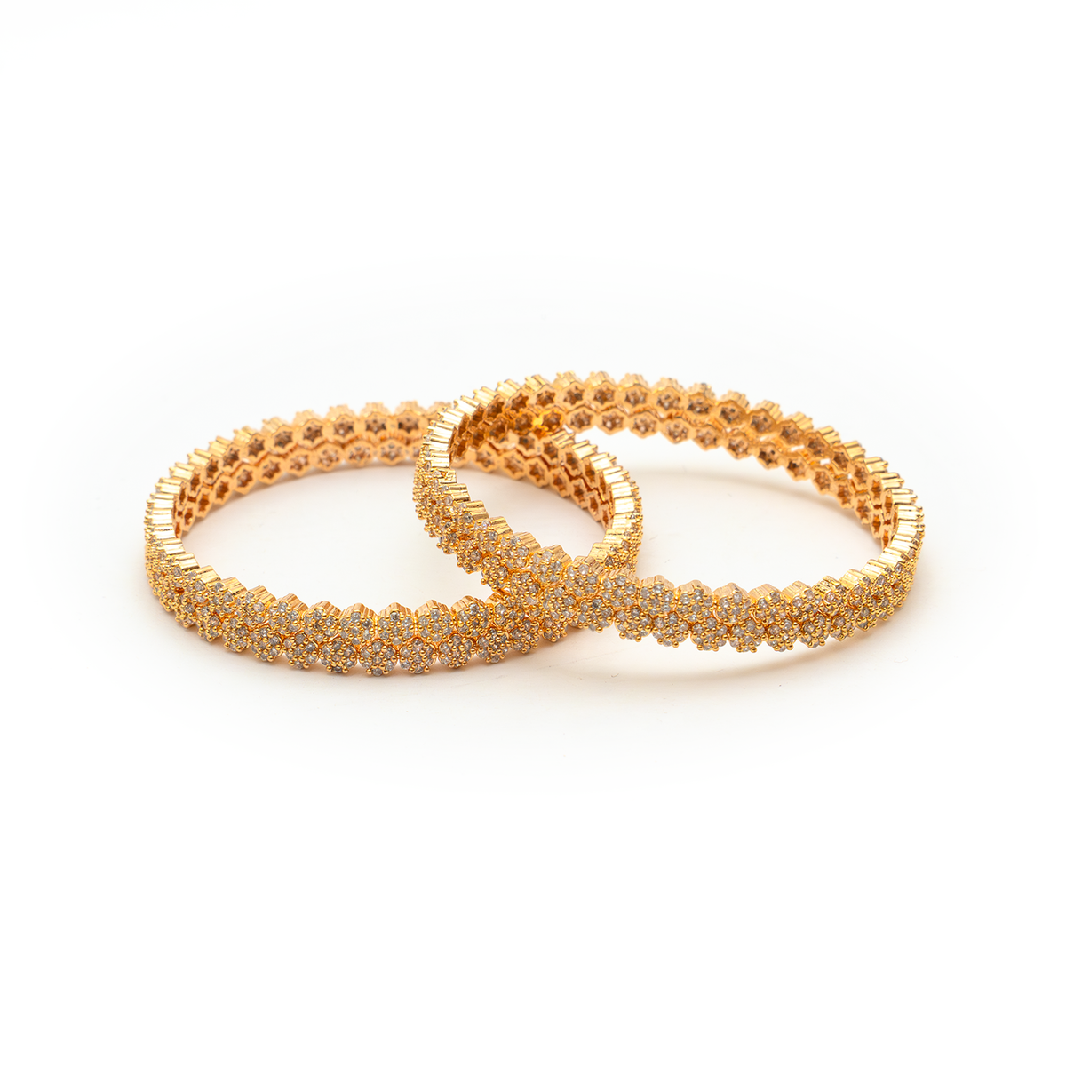 Double Trouble Zirconia bangles in gold plated finish with cubic zirconia (CZ) stones – view 2 of 4