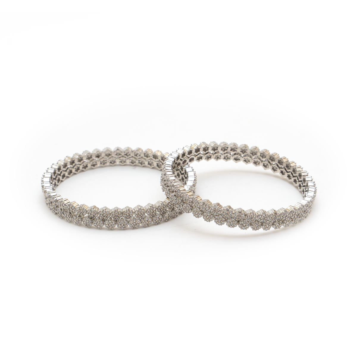 Double Trouble Zirconia bangles in silver plated finish with cubic zirconia (CZ) stones – view 2 of 4