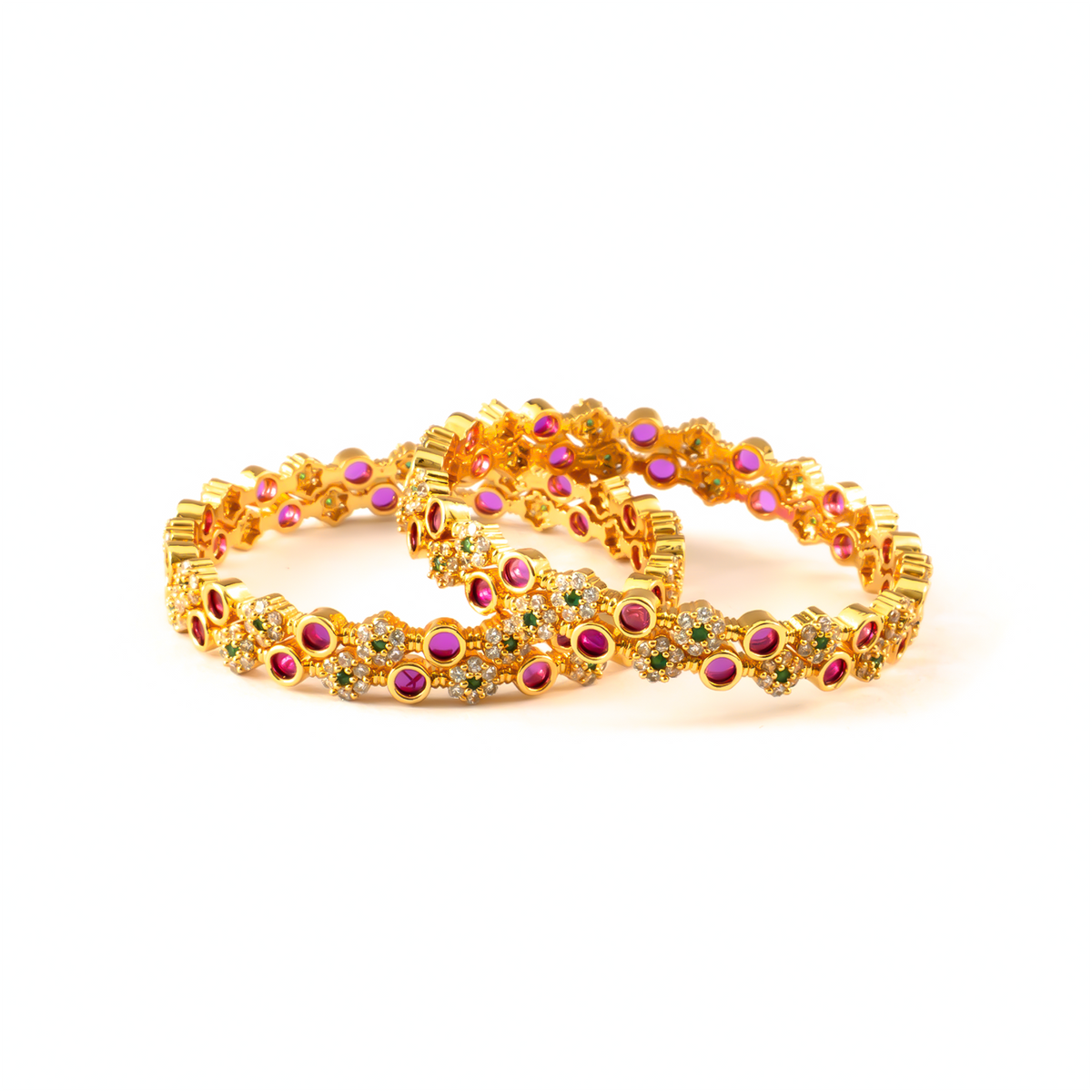 Ruby & White AD Statement bangles in gold plated finish with ruby & white American diamond (AD) stones – view 2 of 4