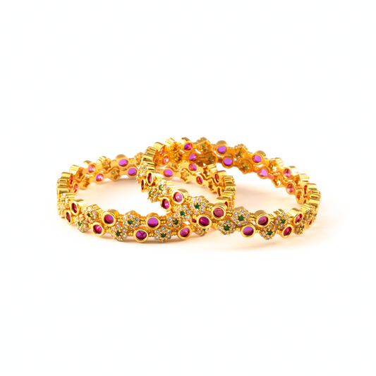 Ruby & White AD Statement bangles in gold plated finish with ruby & white American diamond (AD) stones – view 2 of 4