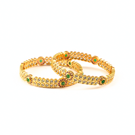 Ruby & White Diamond-Style AD bangles in gold plated finish with ruby & white American diamond (AD) stones – view 2 of 4