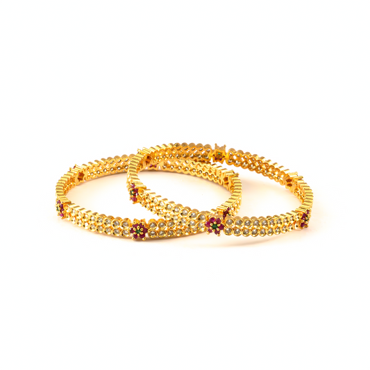 Opulent Ruby & White AD bangles in gold plated finish with ruby & white American diamond (AD) stones – view 2 of 4
