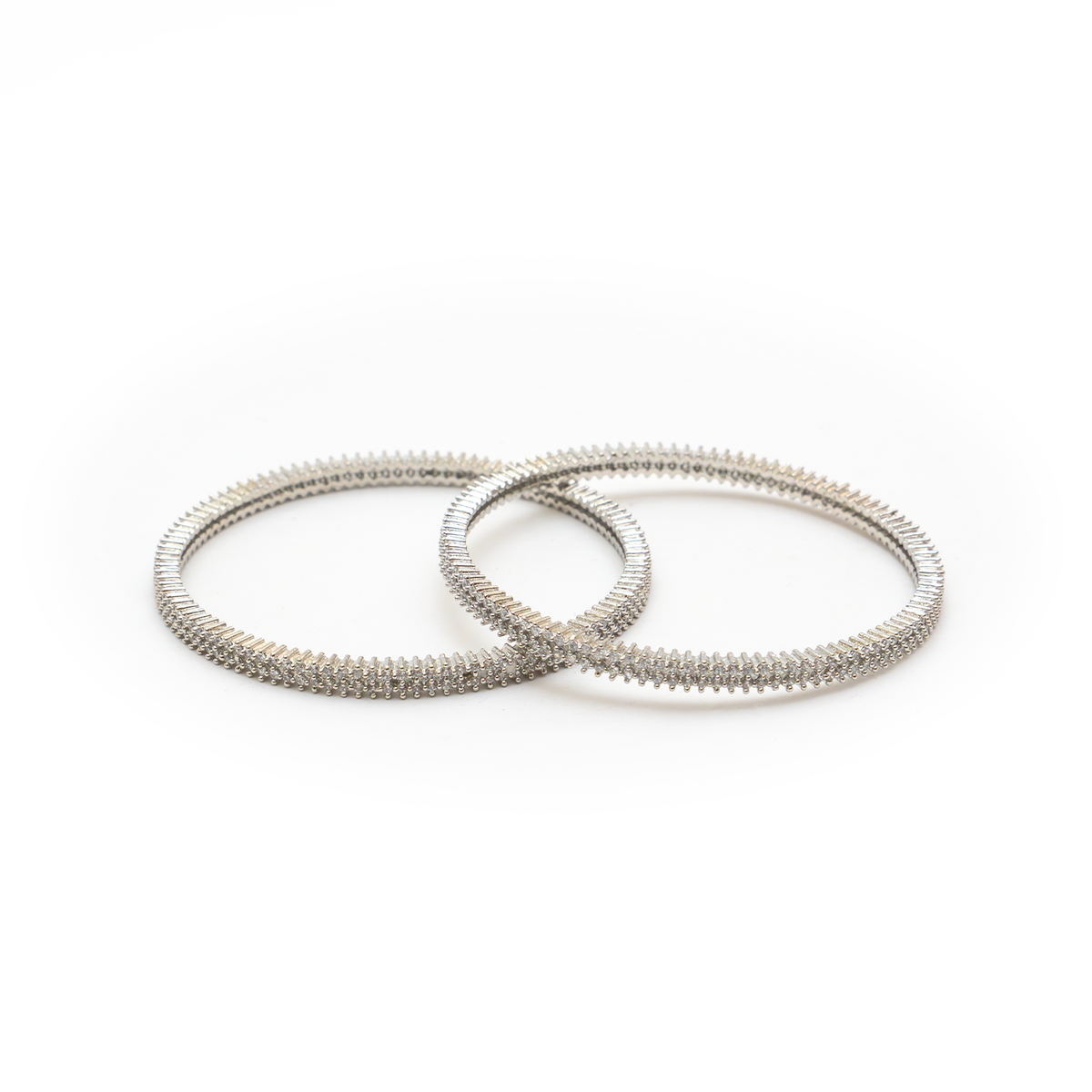 Two-Line Zirconia bangles in silver plated finish with cubic zirconia (CZ) stones – view 2 of 4