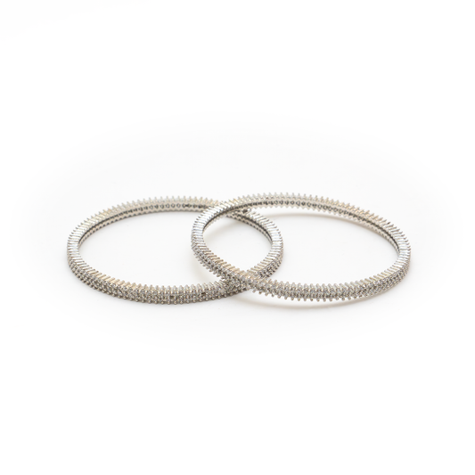 Two-Line Zirconia bangles in silver plated finish with cubic zirconia (CZ) stones – view 2 of 4