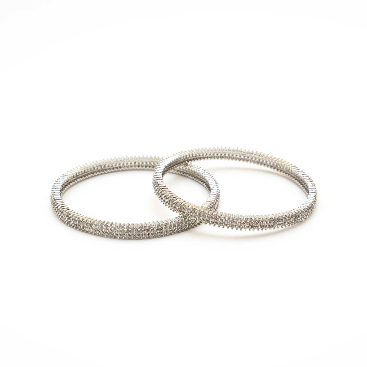 Three-Line Zirconia bangles in silver plated finish with cubic zirconia (CZ) stones – view 2 of 4