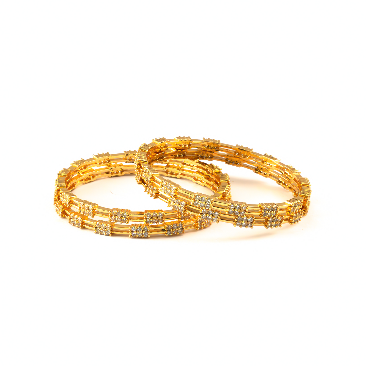 White Stone & CZ Handcrafted bangles in 22K gold plated finish with cubic zirconia (CZ) stones – view 2 of 8