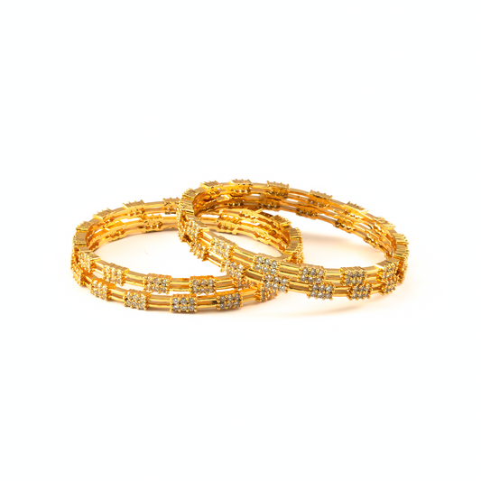 White Stone & CZ Handcrafted bangles in 22K gold plated finish with cubic zirconia (CZ) stones – view 2 of 8