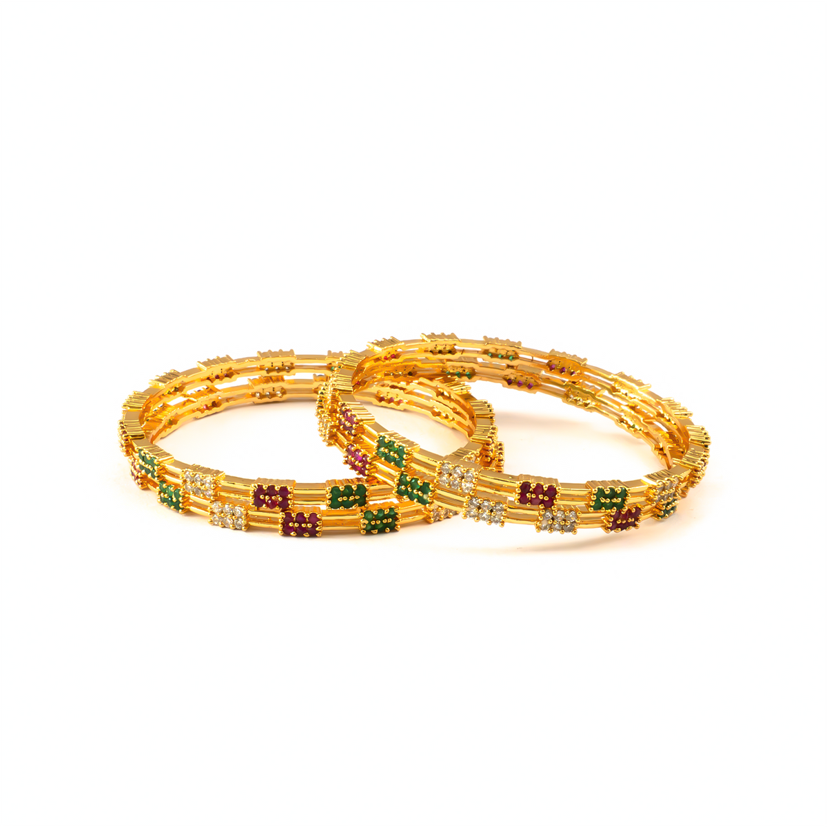 White Stone & CZ Handcrafted bangles in 22K gold plated finish with cubic zirconia (CZ) stones – view 6 of 8