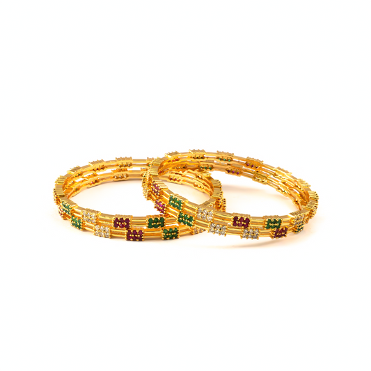 White Stone & CZ Handcrafted bangles in 22K gold plated finish with cubic zirconia (CZ) stones – view 6 of 8