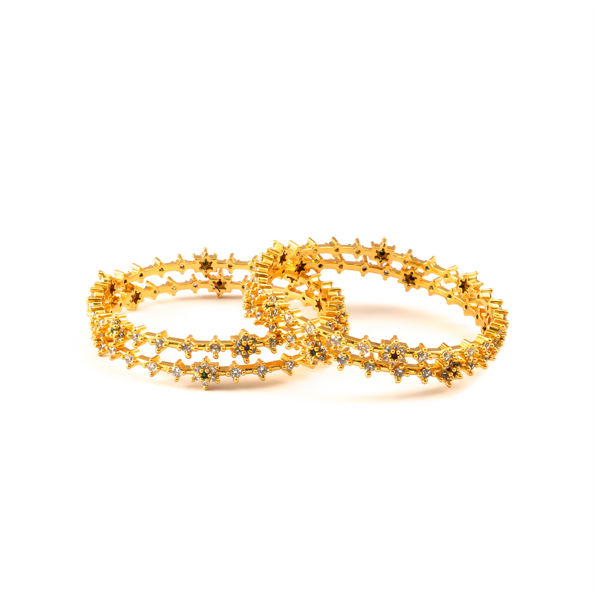 Elite Ruby & White Stone bangles in 24K gold plated finish with ruby-red stones – view 2 of 4