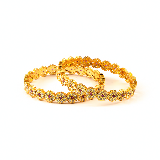 Precision-Cut Ruby & White AD bangles in gold plated finish with ruby & white American diamond (AD) stones – view 2 of 4