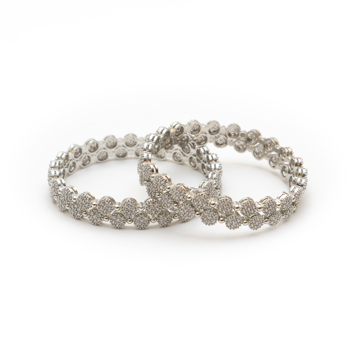 Round Daisy Zirconia Stone Studded bangles in silver plated finish with cubic zirconia (CZ) stones – view 2 of 4