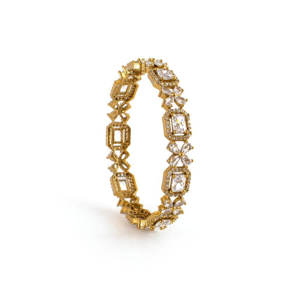 Cubic Stone AD Floral bangles in 18K gold plated finish with sparkling American diamond (AD) stones – view 13 of 24